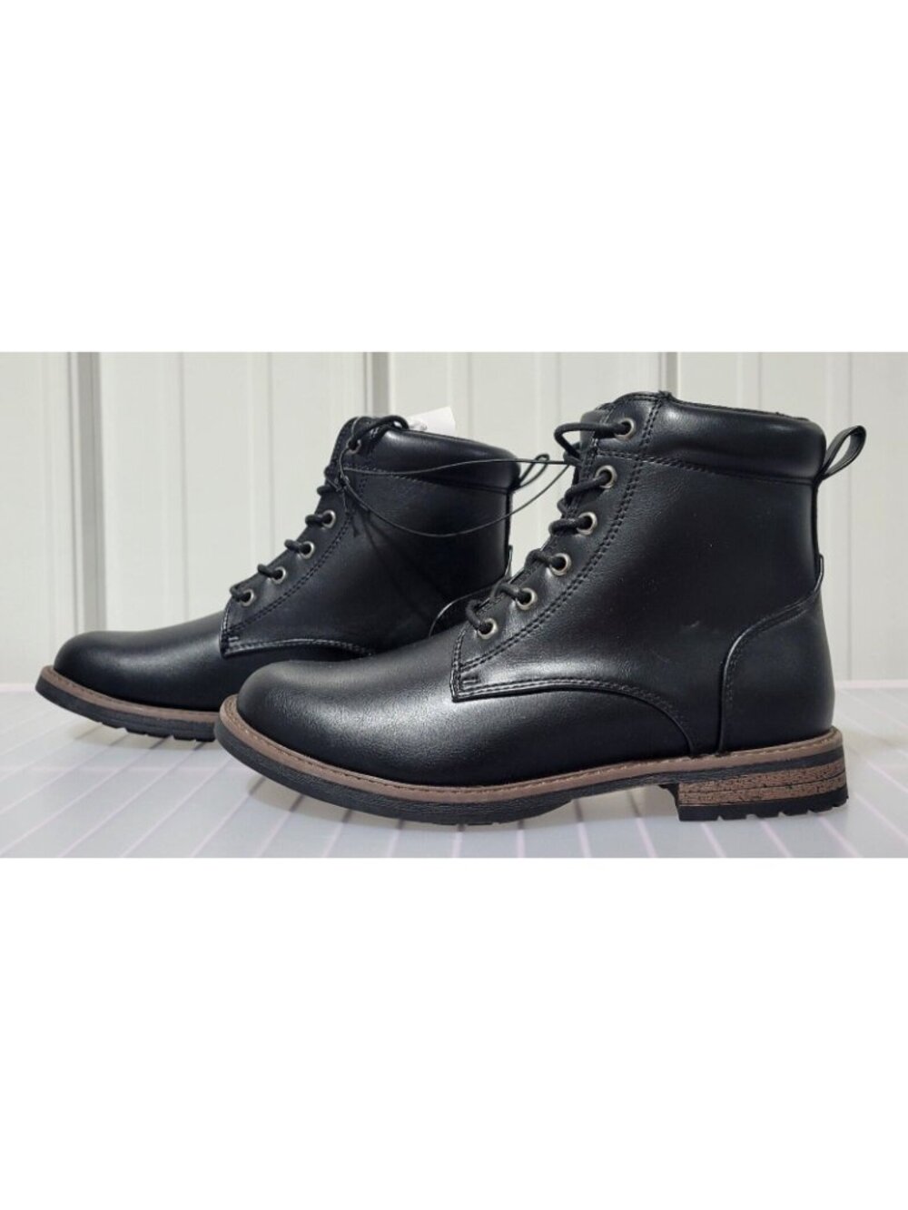 Goodfellow Jeffrey Classic Lace Up Faux Leather Black Combat Boots -- Men's 8 - Picture 2 of 6